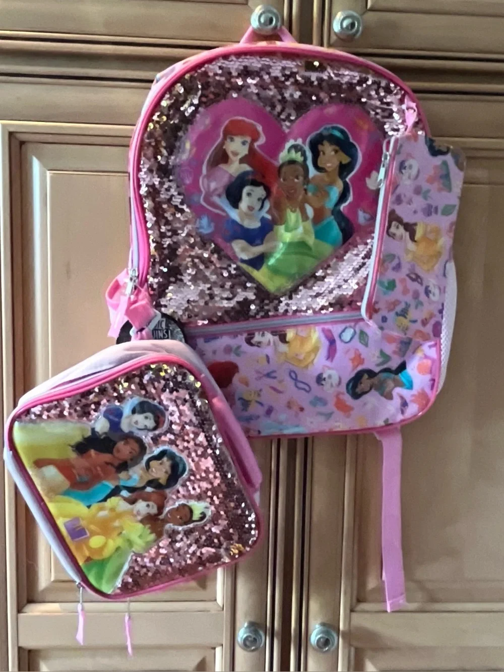 NWT Disney Princess 3pc Bling Backpack Set